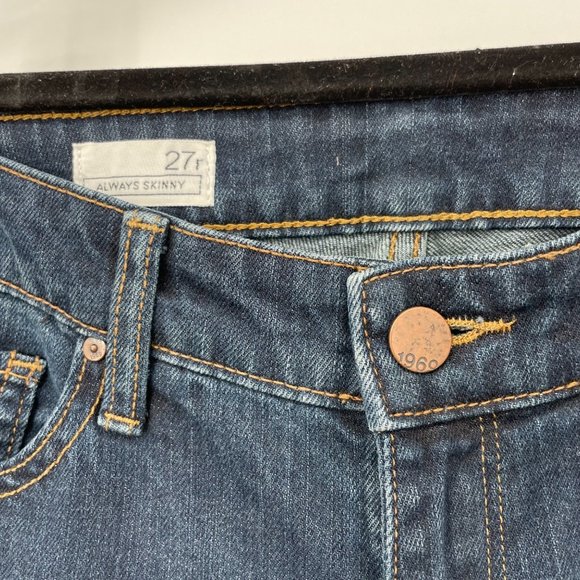Gap 1969 ALWAYS SKINNY Dark Wash Size 27 Regular Jeans Distressed Womens Midrise - Picture 5 of 6